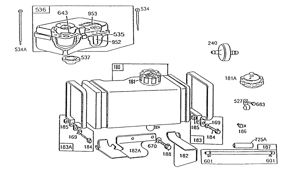 Fuel Tank Assembly And A/C Grp Diagram and Parts List for 190702-2208-XX  Briggs and Stratton Engine